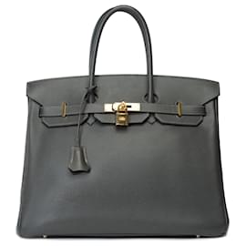 Hermès-HERMES BIRKIN BAG 35 in Gray Leather - 101703-Grey