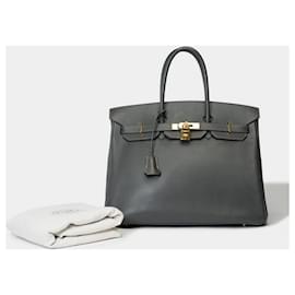 Hermès-HERMES BIRKIN BAG 35 in Gray Leather - 101703-Grey