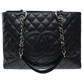 Chanel-CHANEL Bolso shopping grande en Cuero Negro - 101695-Negro
