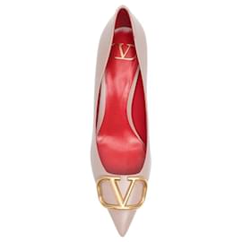 Valentino Garavani-Sapatos de couro com placa VLOGO-Bege