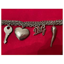 Dolce & Gabbana-Vintage DOLCE & GABBANA steel bracelet with heart and key with logo and other charms-Orange