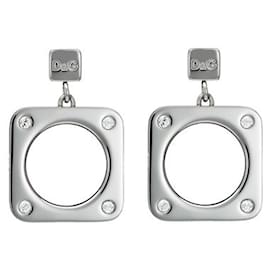 Dolce & Gabbana-DOLCE & GABBANA DJ earrings0759 in square steel with white crystals-Silvery