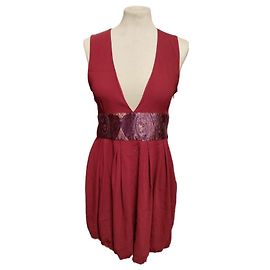 ROCCOBAROCCO Robe ROCCO BAROCO rouge bordeaux avec bande damassé à la taille Bordeaux
