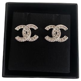 Chanel-Boucles d’oreilles Chanel CC doré strass-Doré