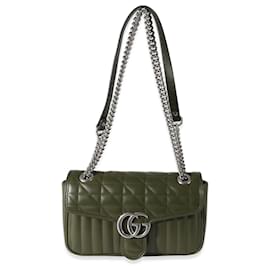 Gucci-Gucci Forest Green Calfskin Aria GG Small Marmont Bag-Green