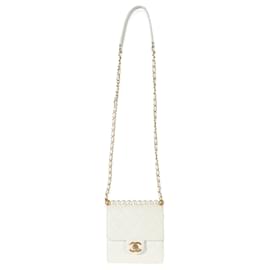 Chanel-Chanel White Quilted Goatskin Vertical Chic Pearls Flap Bag-White