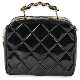 Chanel-Chanel Vintage Black Quilted Patent Lunch Box Bag-Black