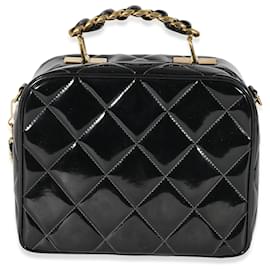Chanel-Chanel Vintage schwarze gesteppte Lack-Lunchbox-Tasche-Schwarz