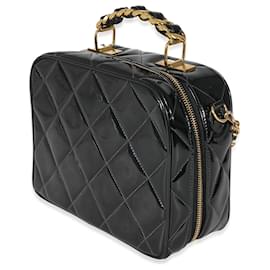 Chanel-Chanel Vintage schwarze gesteppte Lack-Lunchbox-Tasche-Schwarz