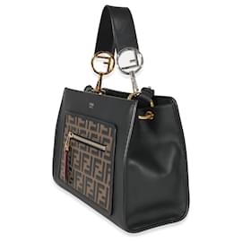 Fendi-Bolso satchel Runaway pequeño de cuero en relieve Zucca negro de Fendi-Negro