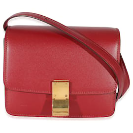 Céline-Celine Red Smooth Calfskin Small Classic Box Bag-Red