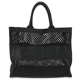 Christian Dior-Christian Dior Black Mesh Embroidered Canvas Large Book Tote-Black