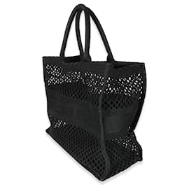 Christian Dior-Christian Dior Black Mesh Embroidered Canvas Large Book Tote-Black