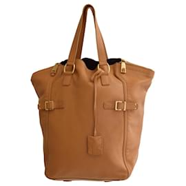 Yves Saint Laurent-Yves Saint Laurent YSL Tan Brown Leather Large Downtown Tote Handbag Shoulder-Camel