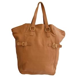 Yves Saint Laurent-Yves Saint Laurent YSL Tan Brown Leather Large Downtown Tote Handbag Shoulder-Camel