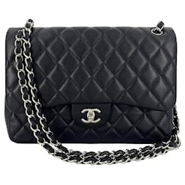 Chanel-Classic lined Flap Jumbo Matelassè Caviar Leather 2-Ways Flap Bag Purple-Purple