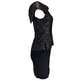Autre Marque-Tom and Linda Platt Black Sequined Crepe Dress-Black