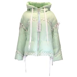 Autre Marque-Khrisjoy Pale Mint Lace Detail Hooded Puffer Jacket-Green