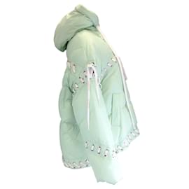 Autre Marque-Khrisjoy Pale Mint Lace Detail Hooded Puffer Jacket-Green