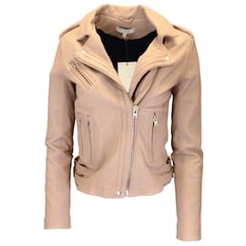 Iro-IRO Pink Han Moto Zip Lambskin Leather Jacket-Pink