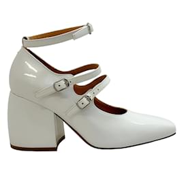 Maison Martin Margiela-Maison Margiela Couro Envernizado Branco 3 Correia Bombas Mary Jane-Branco