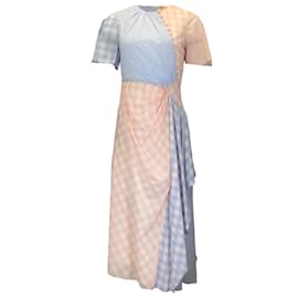Prabal Gurung-Prabal Gurung Pink / Blue Checkered Short Sleeved Cotton Midi Dress-Multiple colors