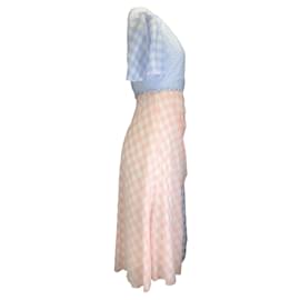 Prabal Gurung-Prabal Gurung Pink / Blue Checkered Short Sleeved Cotton Midi Dress-Multiple colors