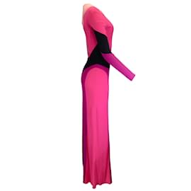 Prabal Gurung-Prabal Gurung Pink / purple / Black Mesh Detail Long Sleeved Colorblock Maxi Dress-Multiple colors