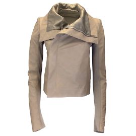 Jaqueta de couro de bezerro Rick Owens Taupe Moto Zip Bege