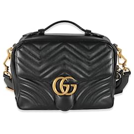 Gucci-Gucci Black calf leather Matelasse Sylvie Marmont Top Handle Bag-Black