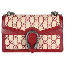 Gucci-Gucci Natural Red Straw Azalea calf leather GG Monogram Small Dionysus Bag-Red,Beige