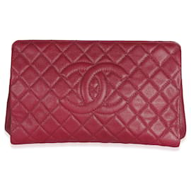 Chanel-Chanel Dark Pink Quilted Caviar CC Timeless Frame Clutch-Pink