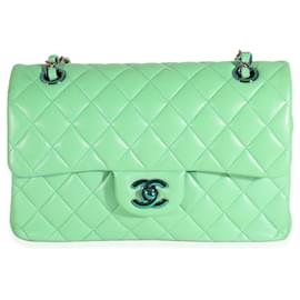 Chanel-Petit sac à rabat classique doublé en cuir d'agneau matelassé vert Chanel Rainbow-Vert