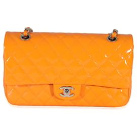 Chanel-Chanel Orange Quilted Patent Medium Classic Double Flap Bag-Orange