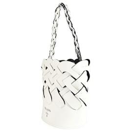 Prada-Prada White Vitello Intrecciato Tress Bucket Bag-White