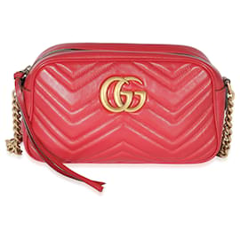 Gucci-Gucci Red Matelasse Small GG Marmont Shoulder Bag-Red