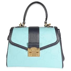 Gucci-Gucci Blue Wonka Grain Kalbsleder GG Monogram Top Handle Bag-Blau