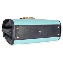Gucci-Gucci Blue Wonka Grain calf leather GG Monogram Top Handle Bag-Blue