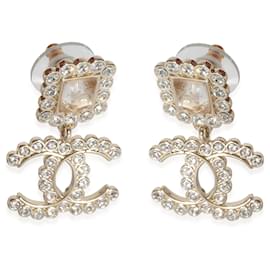 Chanel-Chanel 2021 CC Drop Gold Tone Earring With Strass & Resin-Other