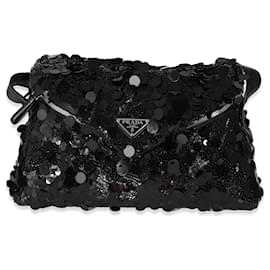 Prada-Prada Black Vitello Trimmed Sequin Signaux Paillettes Bag-Black