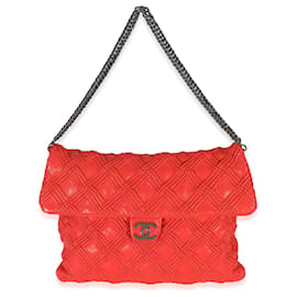 Chanel-Chanel Red Lambskin Large Walk Of Fame Flap Bag-Red