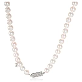 Mikimoto-Collar de perlas graduadas Akoya de oro blanco de Mikimoto con rondeles de diamantes-Otro