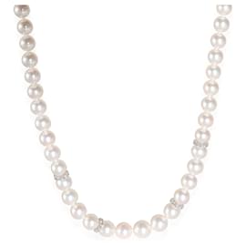 Mikimoto-Collar de perlas graduadas Akoya de oro blanco de Mikimoto con rondeles de diamantes-Otro
