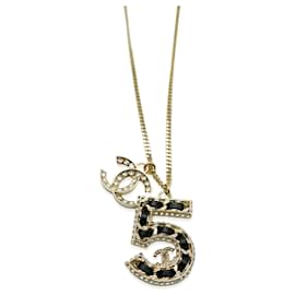 Chanel-Chanel 2023 NO.5 Woven Chain Pendant WIth Strass CC And Leather Gold Plated-Other