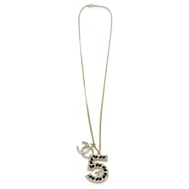 Chanel-Chanel 2023 NO.5 Woven Chain Pendant WIth Strass CC And Leather Gold Plated-Other