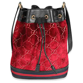 Gucci-Gucci Beuteltasche aus rotem Samt mit GG-Monogramm-Schwarz,Rot,Blau