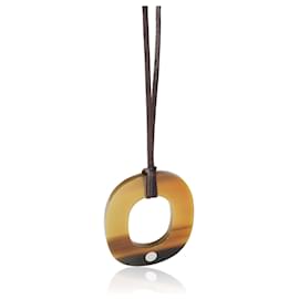 Hermès-Collier pendentif Hermès en corne de buffle marron-Marron,Noir