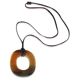 Hermès-Collier pendentif Hermès en corne de buffle marron-Marron,Noir