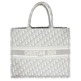 Christian Dior-Christian Dior Tote tipo libro Dior grande con bordado Dior Oblique en color gris crudo y crudo-Beige,Gris