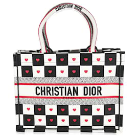 Christian Dior-Christian Dior Tricolor Dioramour D Chess Heart Medium Book Tote-Black,White,Red